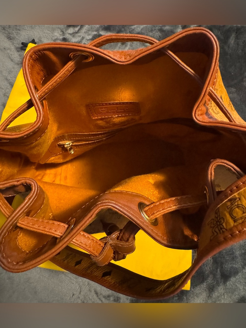 MCM Cognac/Chestnut Visetos Drawstring Shoulder Bag - Picture 7 of 12
